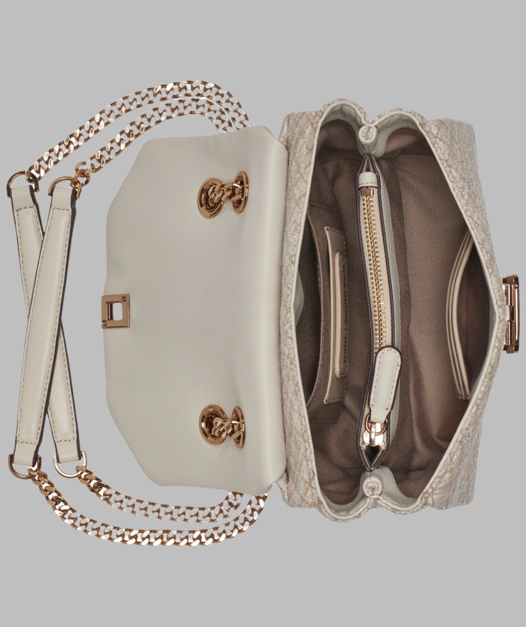 KarlLagerfeld Liana tweed shoulder bag beige