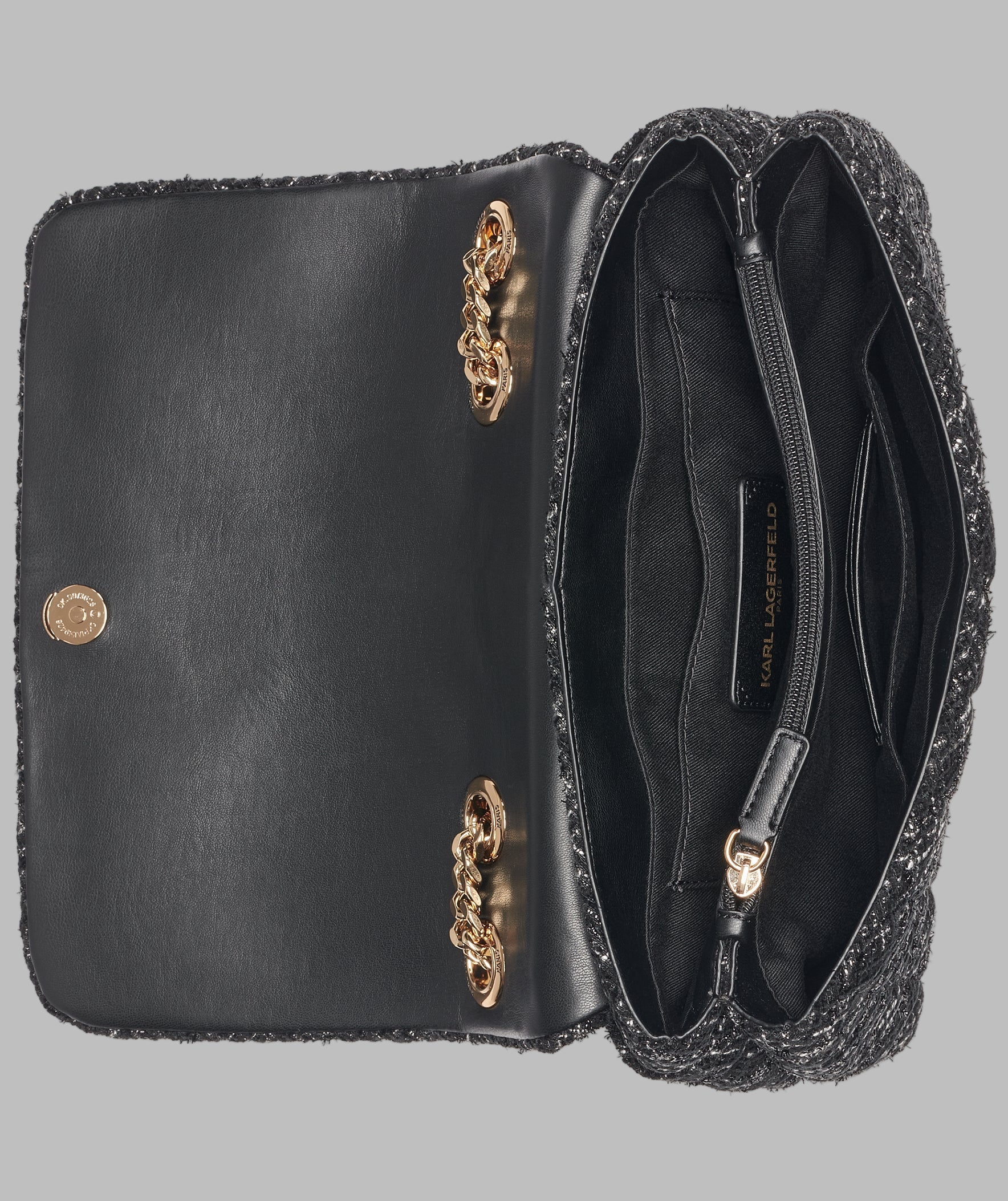KarlLagerfeld Lafayette tweed shoulder bag black