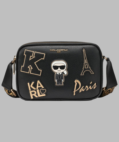 KarlLagerfeld Maybelle camera crossbody with patches black