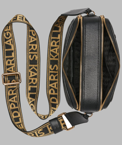 KarlLagerfeld Maybelle camera crossbody with patches black