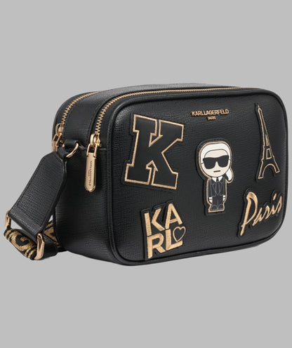 KarlLagerfeld Maybelle camera crossbody with patches black