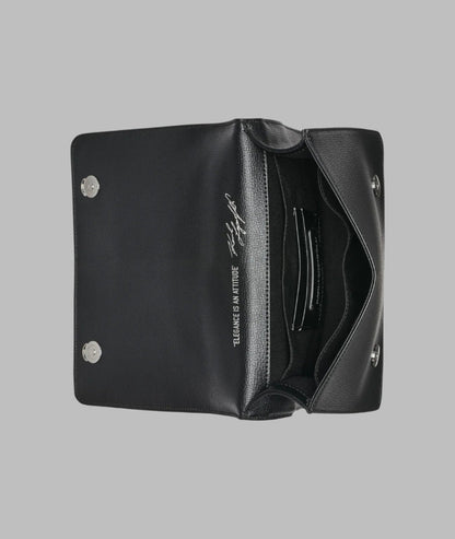 KarlLagerfeld Simone leather flap satchel with pins black