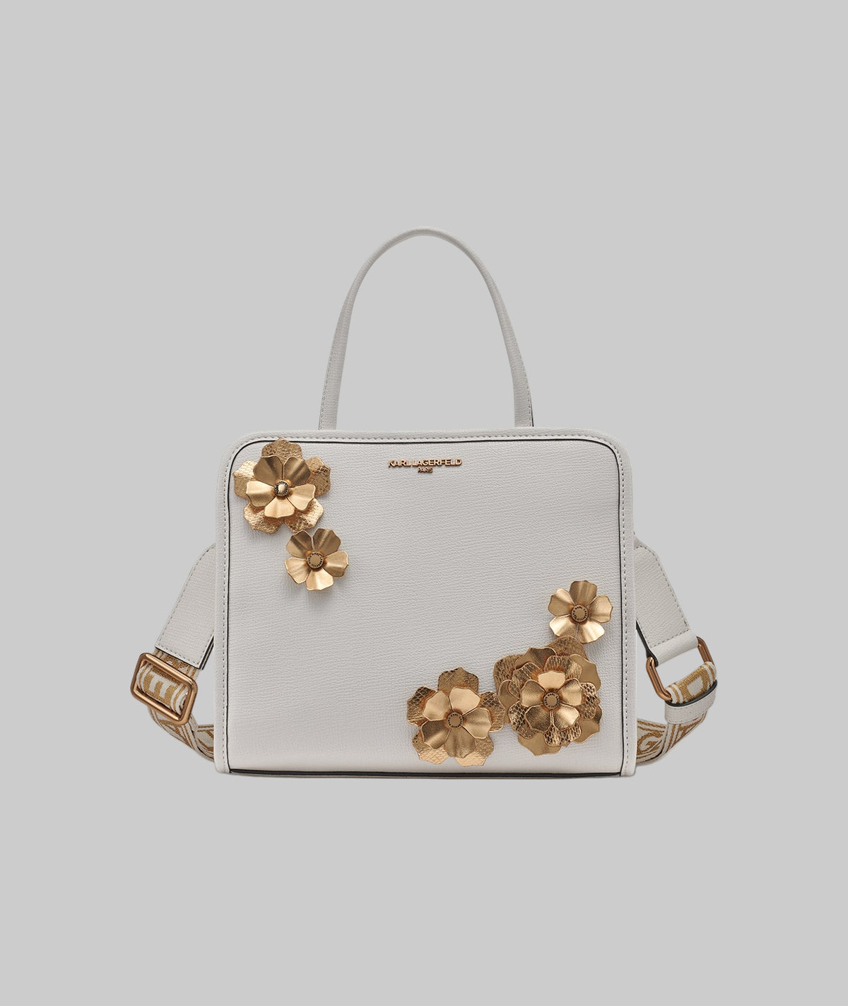 KarlLagerfeld Maybelle top handle satchel with flowers white