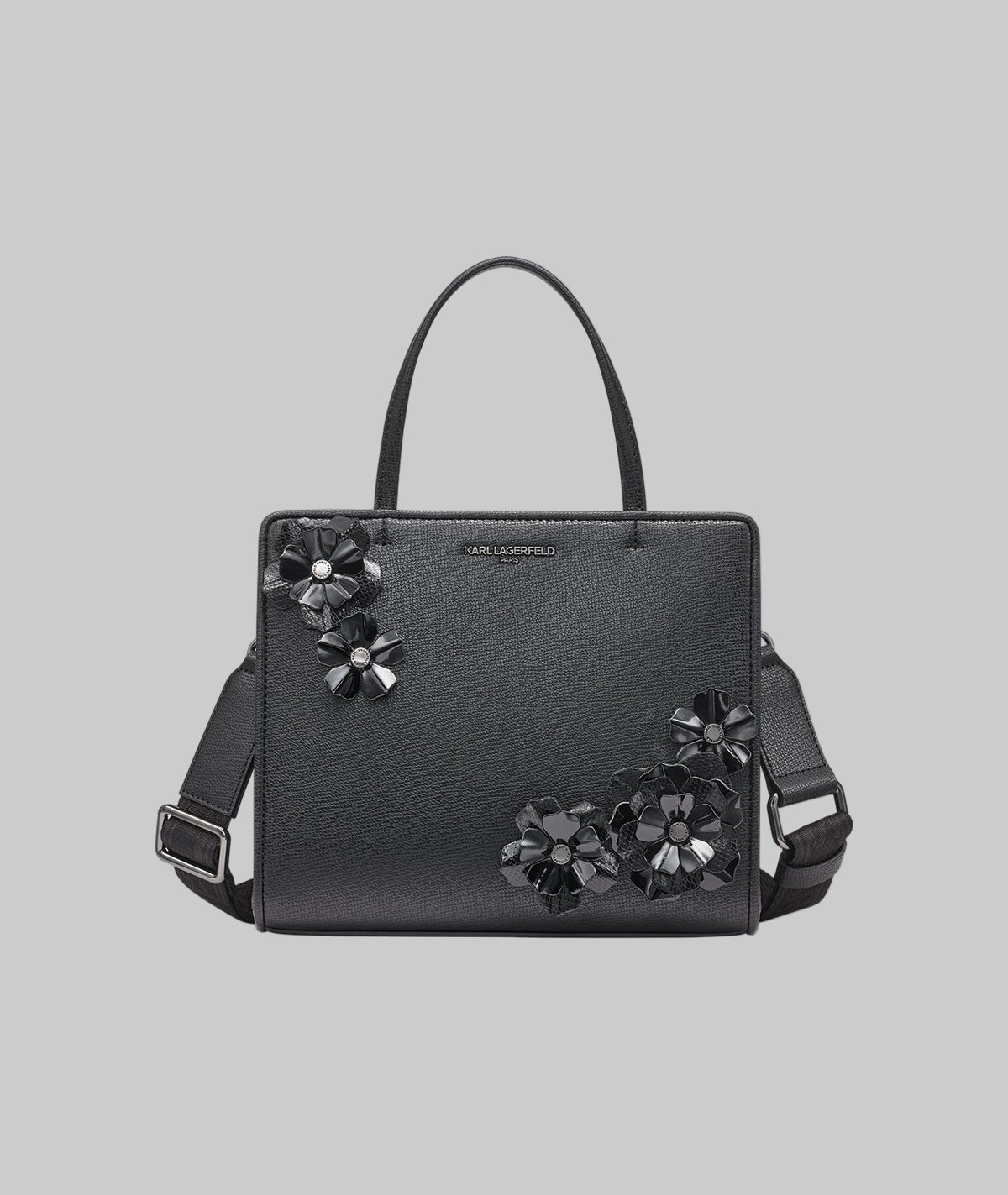KarlLagerfeld Maybelle top handle satchel with flowers black