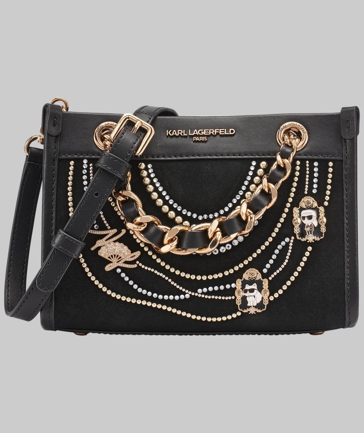 KarlLagerfeld Savoie small suede leather crossbody black