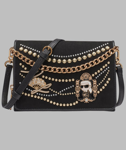 KarlLagerfeld Lourdes suede flap crossbody black