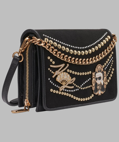 KarlLagerfeld Lourdes suede flap crossbody black