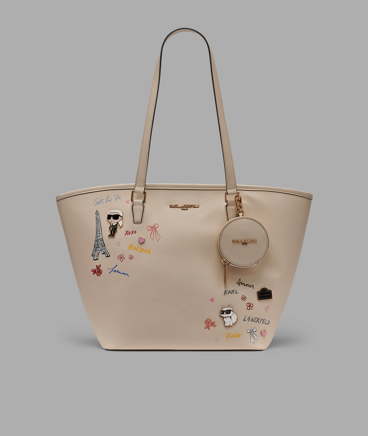 KarlLagerfeld Adele tote with karl art beige