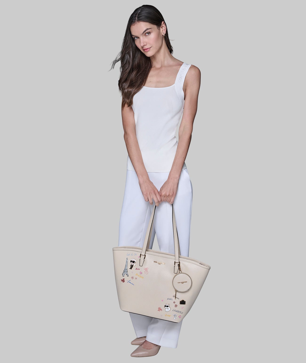 KarlLagerfeld Adele tote with karl art beige