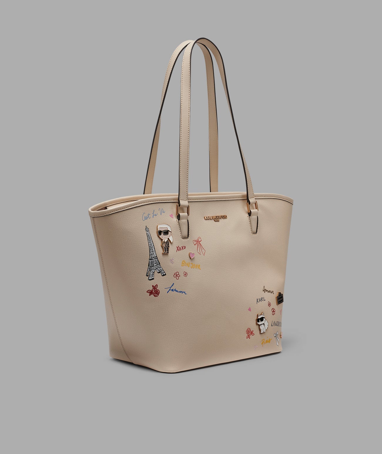 KarlLagerfeld Adele tote with karl art beige