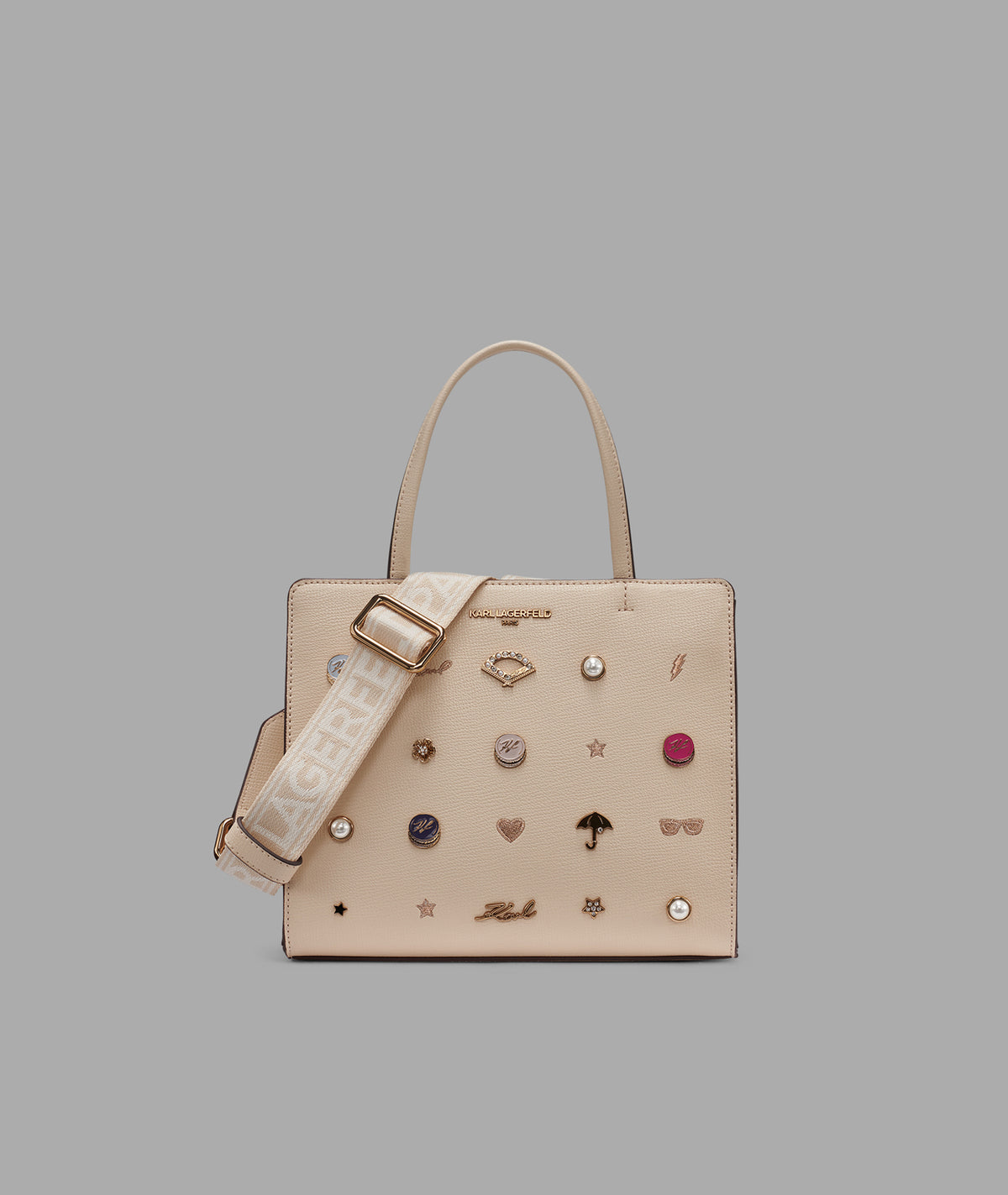 KarlLagerfeld Maybelle satchel with pins beige