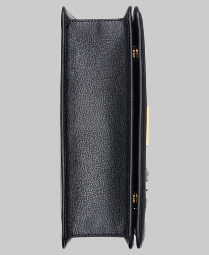 KarlLagerfeld Simone leather flap satchel with flowers black