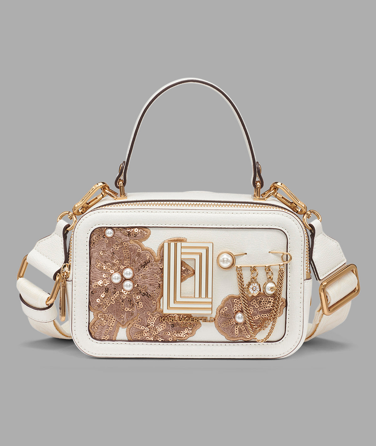 KarlLagerfeld Simone camera crossbody bag with flowers white