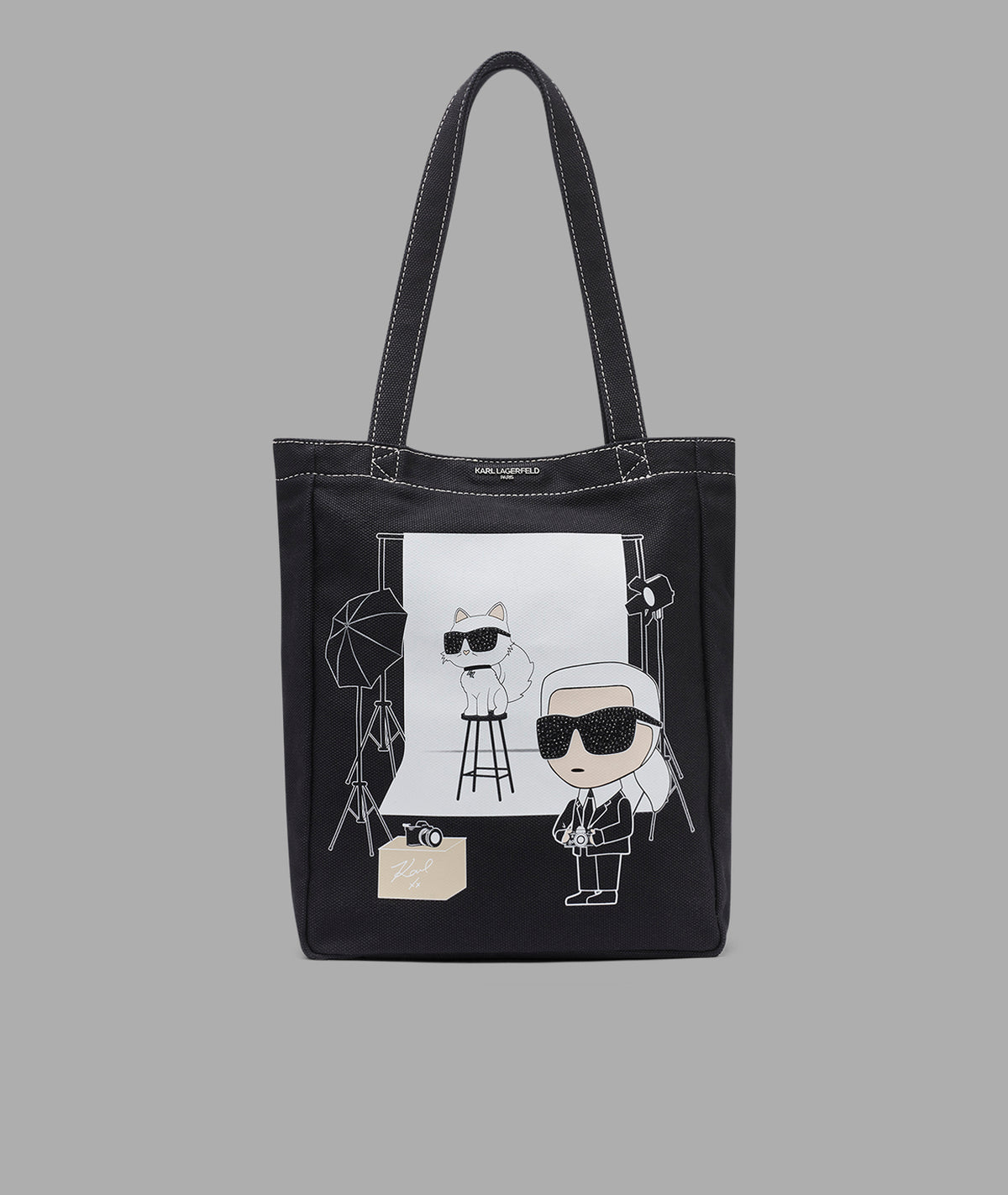 KarlLagerfeld Cannes karl & choupette photoshoot canvas tote black/white