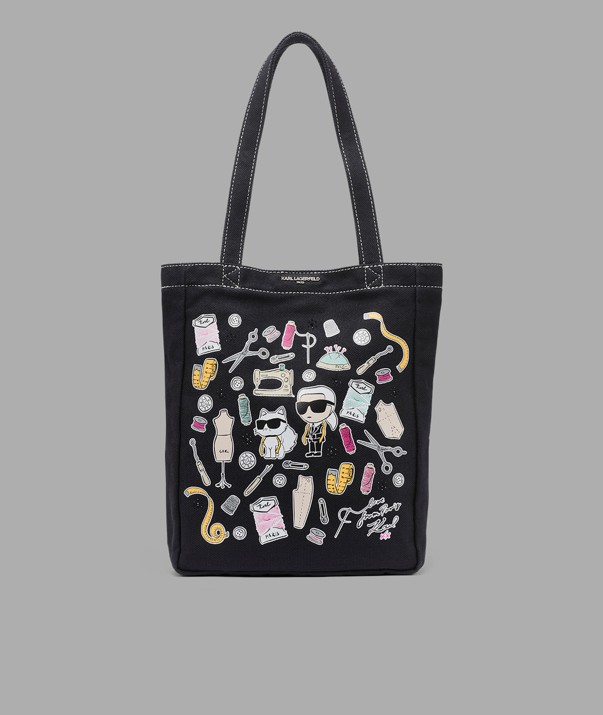 KarlLagerfeld Cannes karl & choupette canvas tote black
