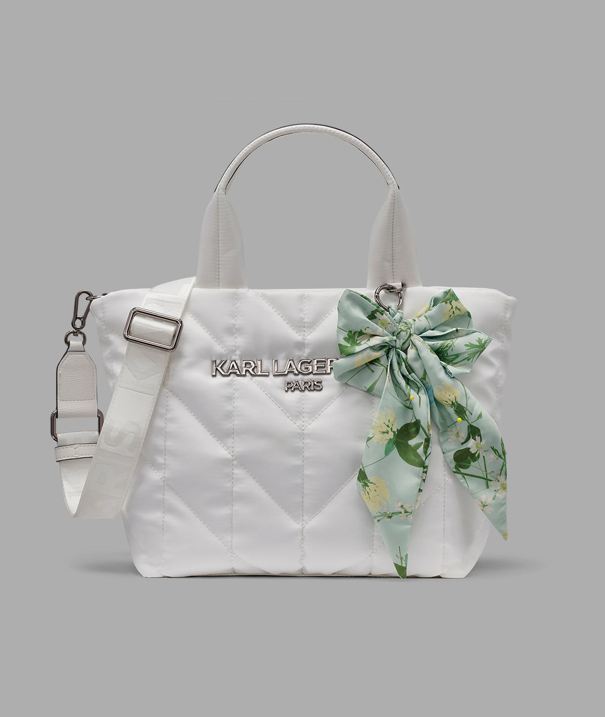 KarlLagerfeld Voyage nylon tote with bow winter white/silver