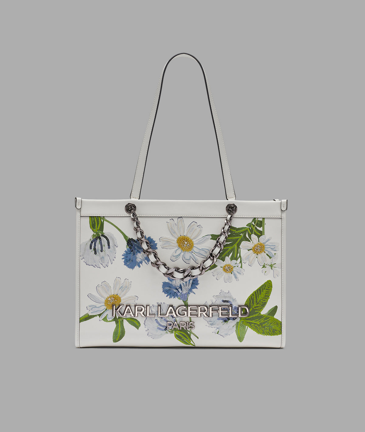KarlLagerfeld Savoie floral tote with chain strap white multi