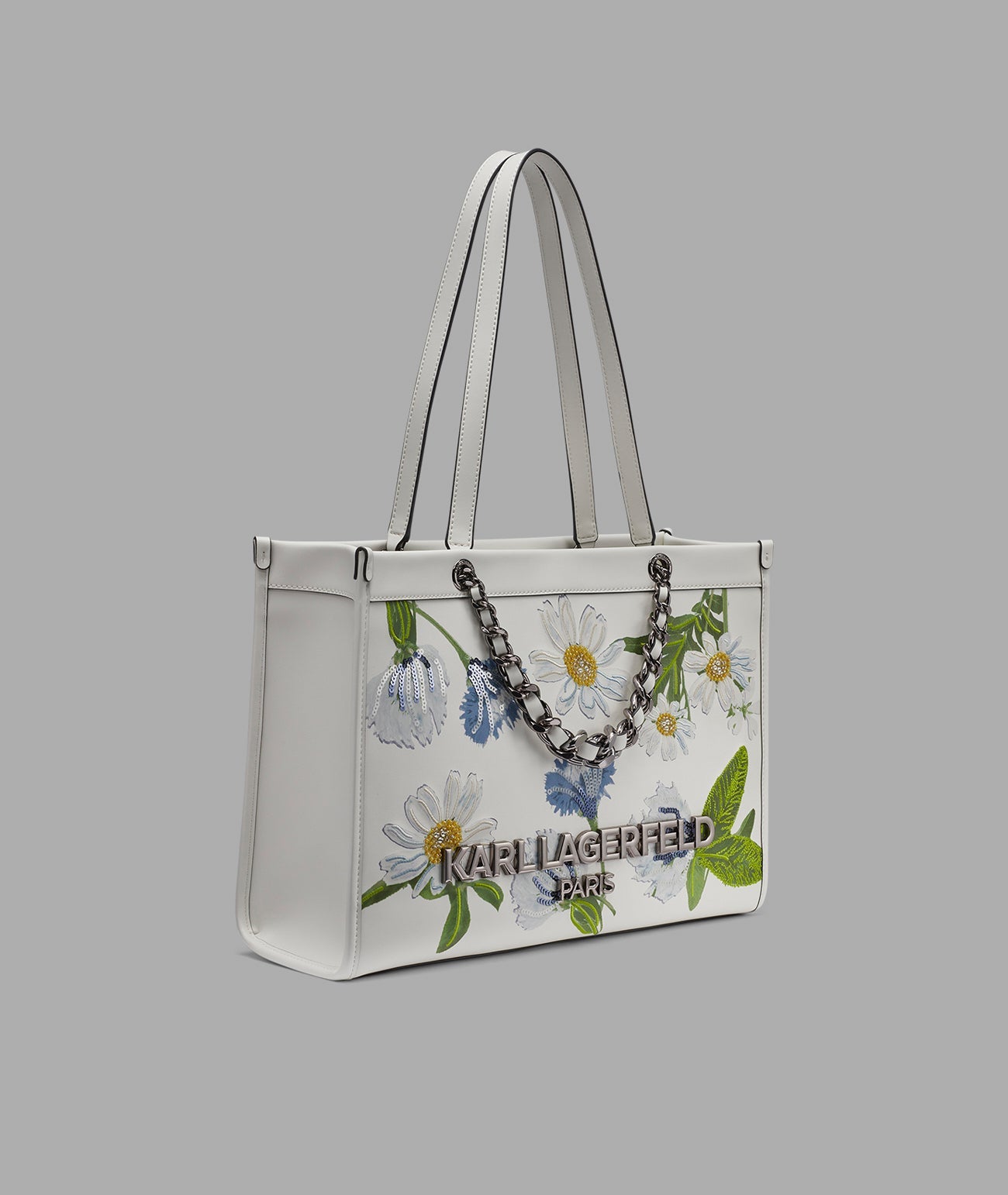 KarlLagerfeld Savoie floral tote with chain strap white multi