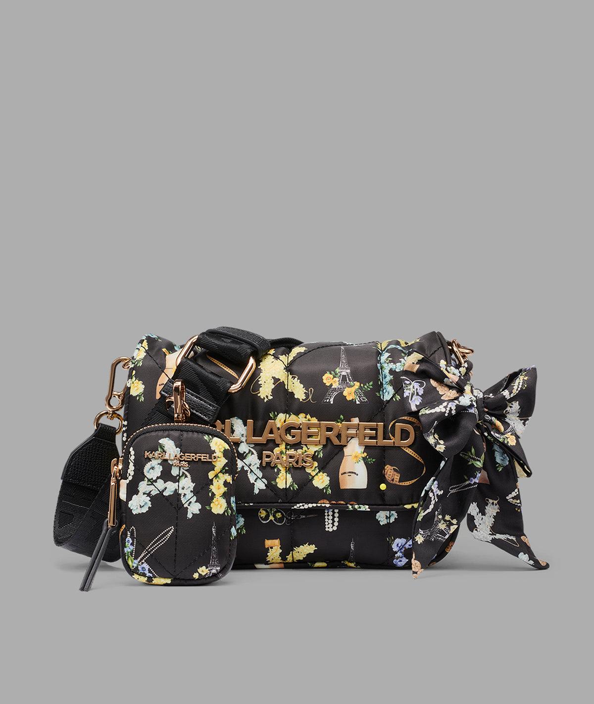KarlLagerfeld Voyage logo crossbody with bow black multi