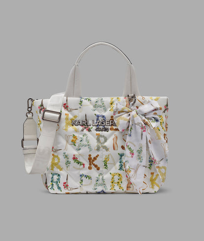 KarlLagerfeld Voyage nylon tote with bow winter white multi