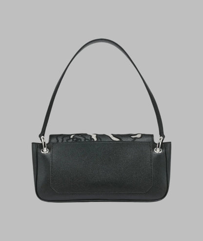 KarlLagerfeld Monet floral embroidery leather shoulder bag black