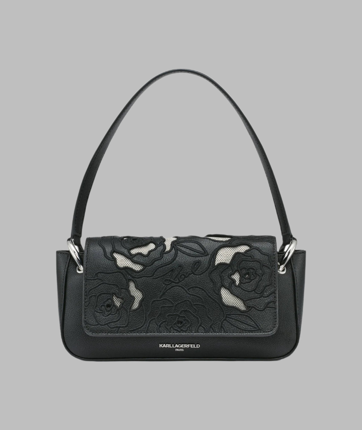 KarlLagerfeld Monet floral embroidery leather shoulder bag black