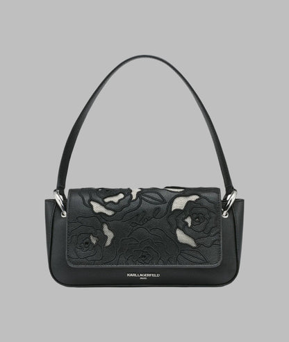 KarlLagerfeld Monet floral embroidery leather shoulder bag black