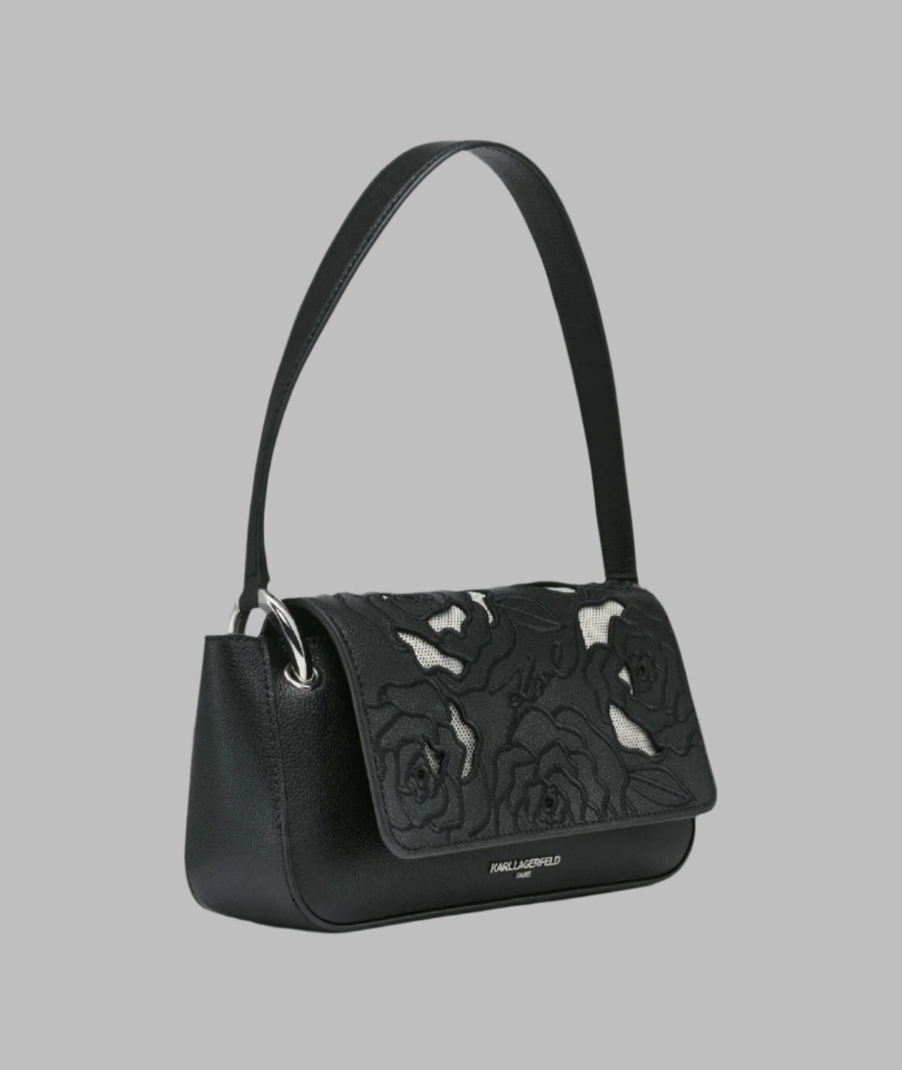 KarlLagerfeld Monet floral embroidery leather shoulder bag black