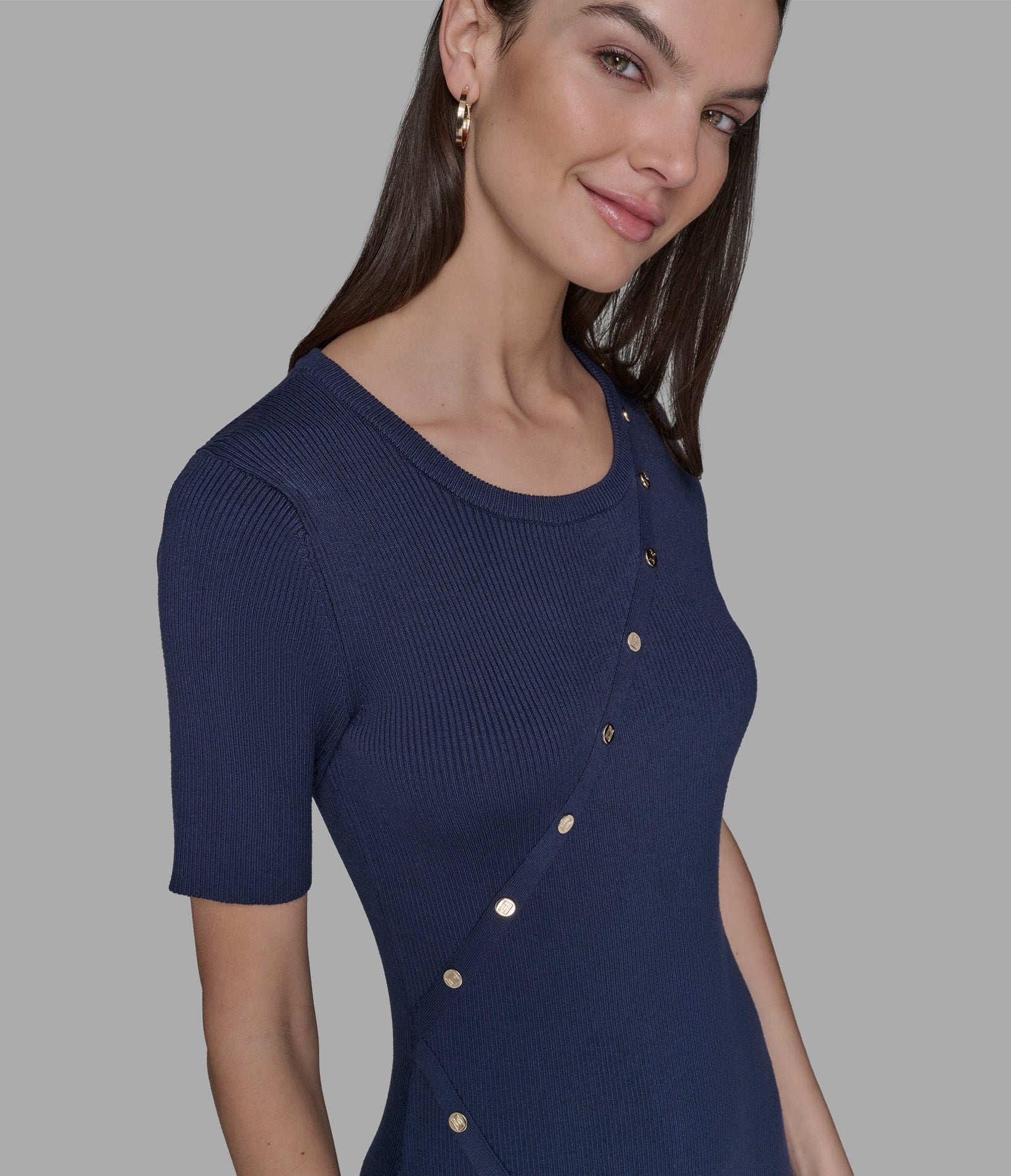 KarlLagerfeld Button-embellished midi sweater dress blue