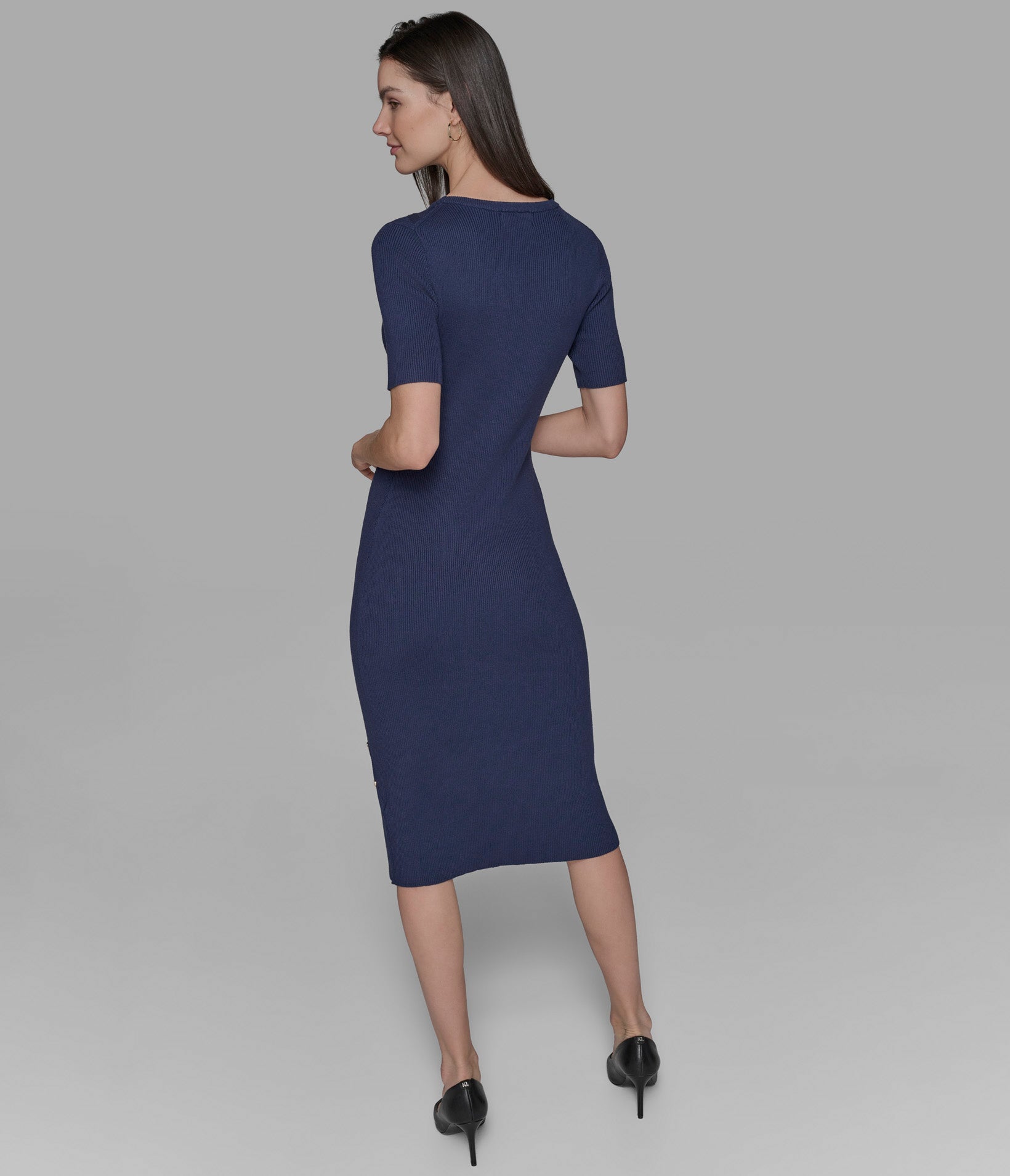 KarlLagerfeld Button-embellished midi sweater dress blue