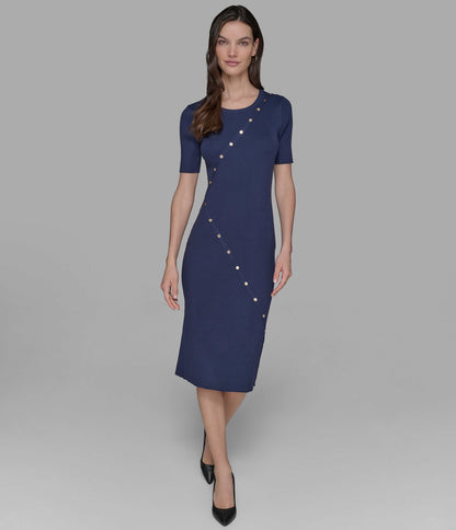 KarlLagerfeld Button-embellished midi sweater dress blue