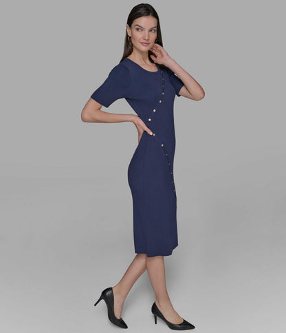 KarlLagerfeld Button-embellished midi sweater dress blue