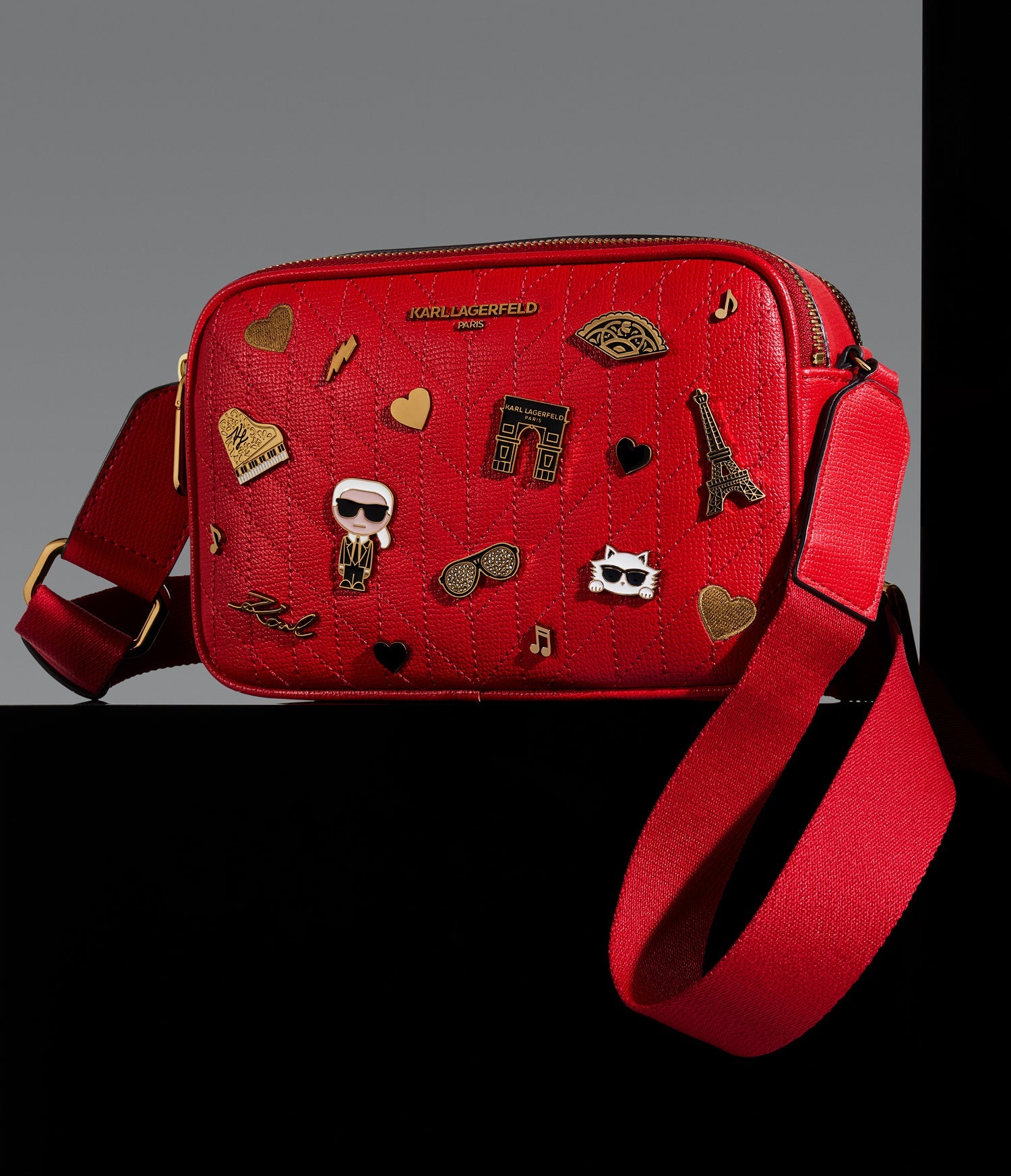 KarlLagerfeld Maybelle camera crossbody crimson