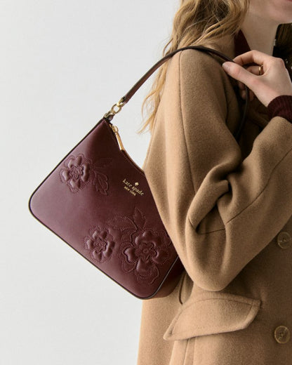 KateSpade Margot Floral Applique Shoulder Bag Dark Merlot