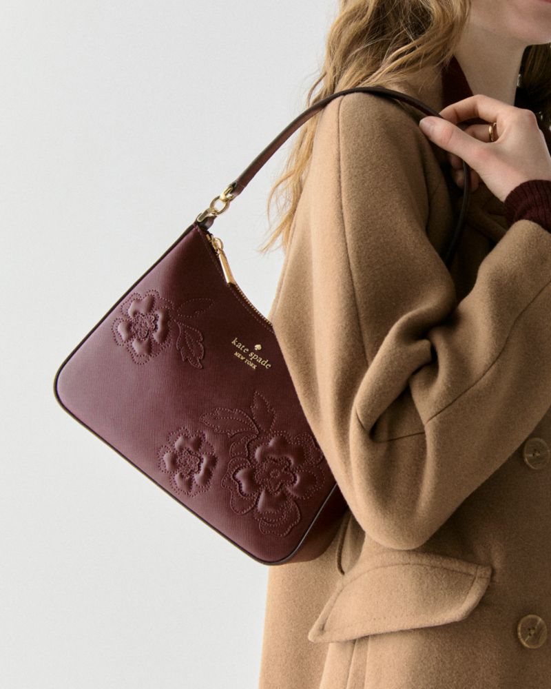 KateSpade Margot Floral Applique Shoulder Bag Dark Merlot