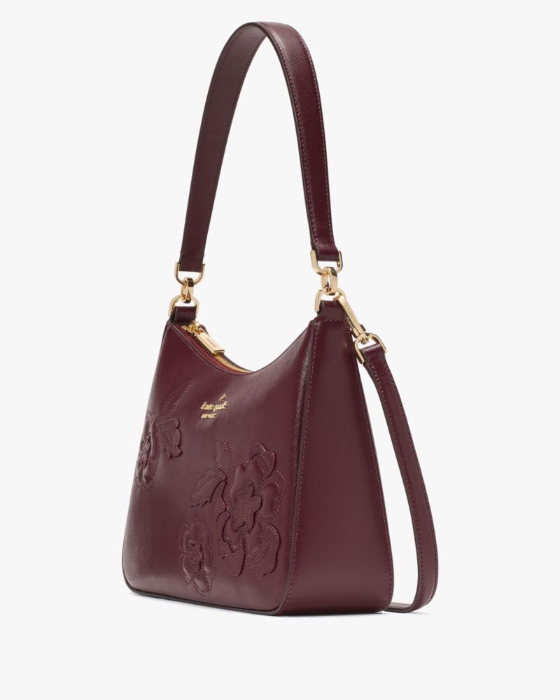 KateSpade Margot Floral Applique Shoulder Bag Dark Merlot