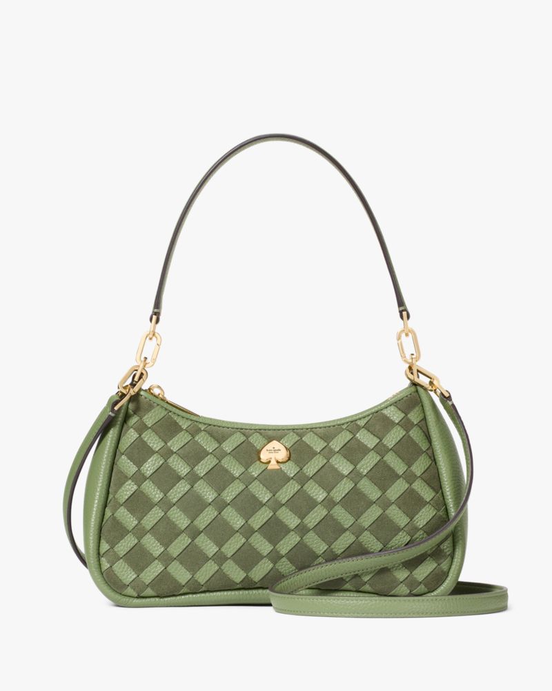 KateSpade Kayla Woven Leather Small Convertible Shoulder Bag Cedar Stand