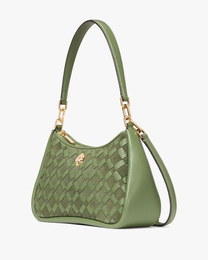 KateSpade Kayla Woven Leather Small Convertible Shoulder Bag Cedar Stand