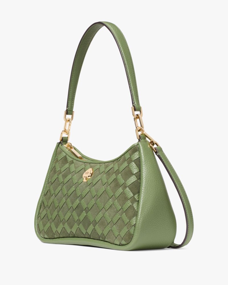 KateSpade Kayla Woven Leather Small Convertible Shoulder Bag Cedar Stand