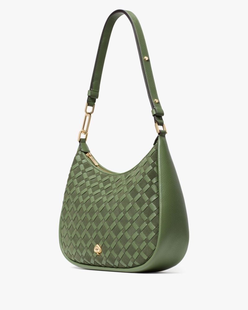KateSpade Kayla Woven Leather Large Shoulder Bag Cedar Stand