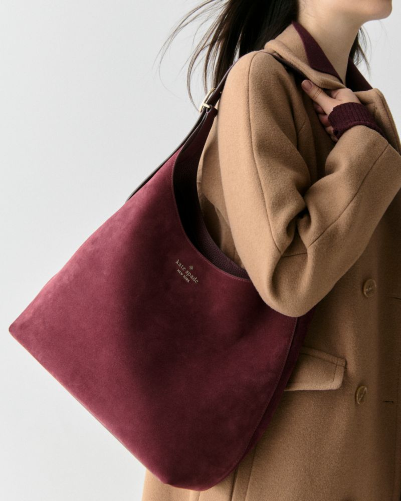 KateSpade 454 Suede Large Shoulder Bag Dark Merlot