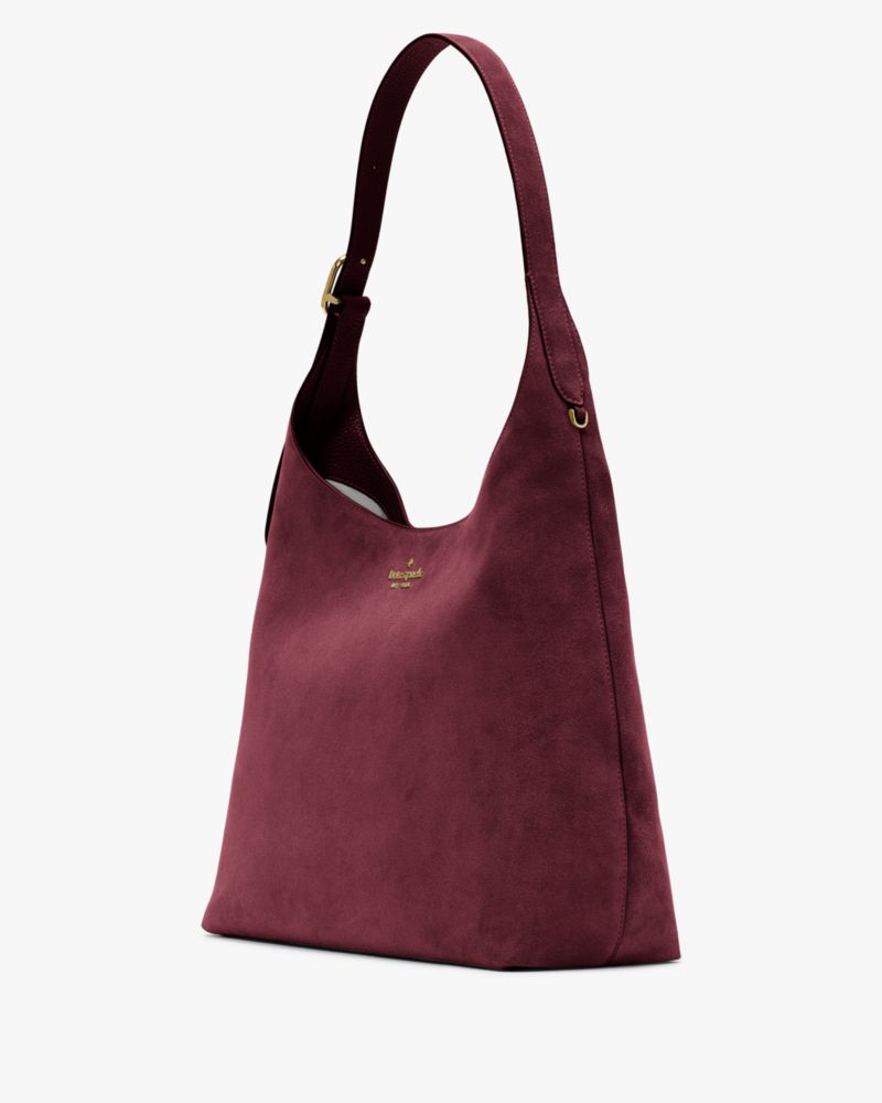 KateSpade 454 Suede Large Shoulder Bag Dark Merlot