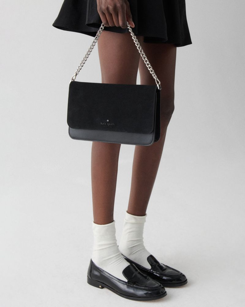 KateSpade Madison Willow Medium Convertible Crossbody Black Suede