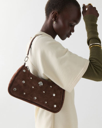 KateSpade Kayla Suede Studs Small Convertible Shoulder Bag Hot Fudge