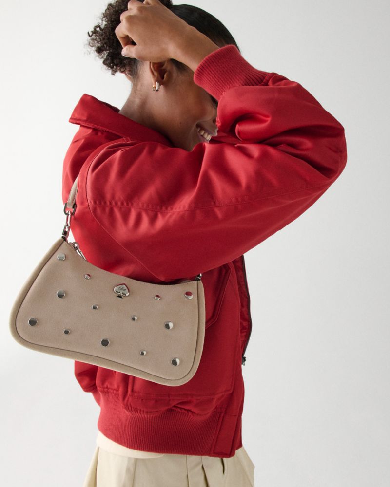 KateSpade Kayla Suede Studs Small Convertible Shoulder Bag Milk Glass