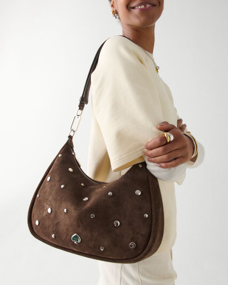 KateSpade Kayla Suede Studs Large Shoulder Bag Hot Fudge