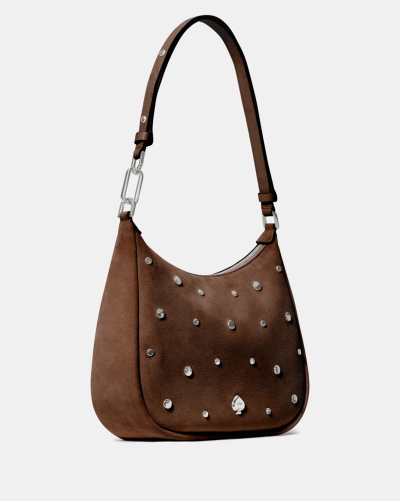 KateSpade Kayla Suede Studs Large Shoulder Bag Hot Fudge