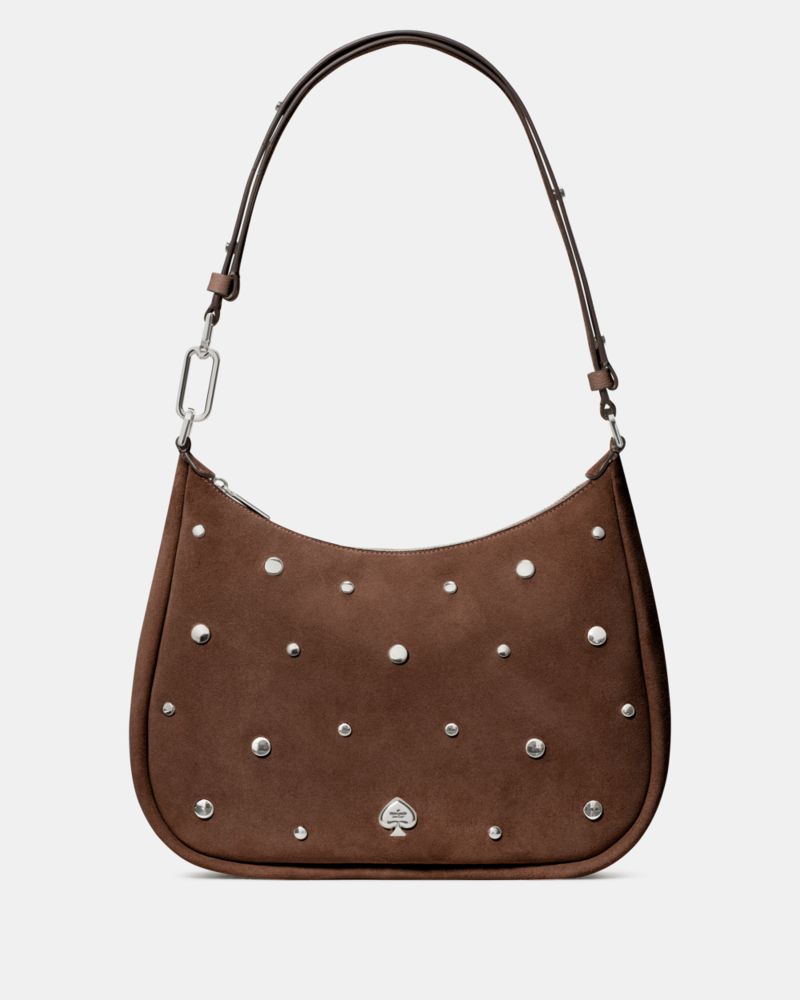 KateSpade Kayla Suede Studs Large Shoulder Bag Hot Fudge