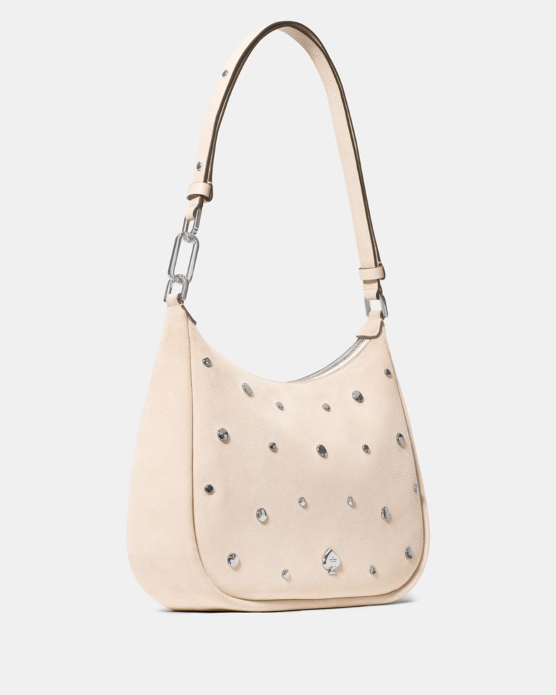 KateSpade Kayla Suede Studs Large Shoulder Bag Milk Glass
