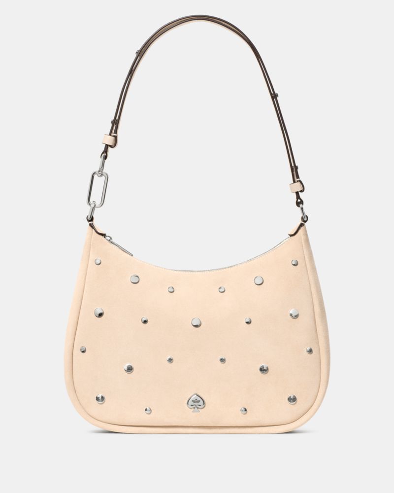 KateSpade Kayla Suede Studs Large Shoulder Bag Milk Glass